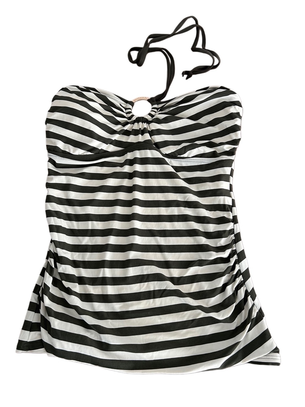 Michael Kors White Swim Top with green stripes gold tone engraved metal ring